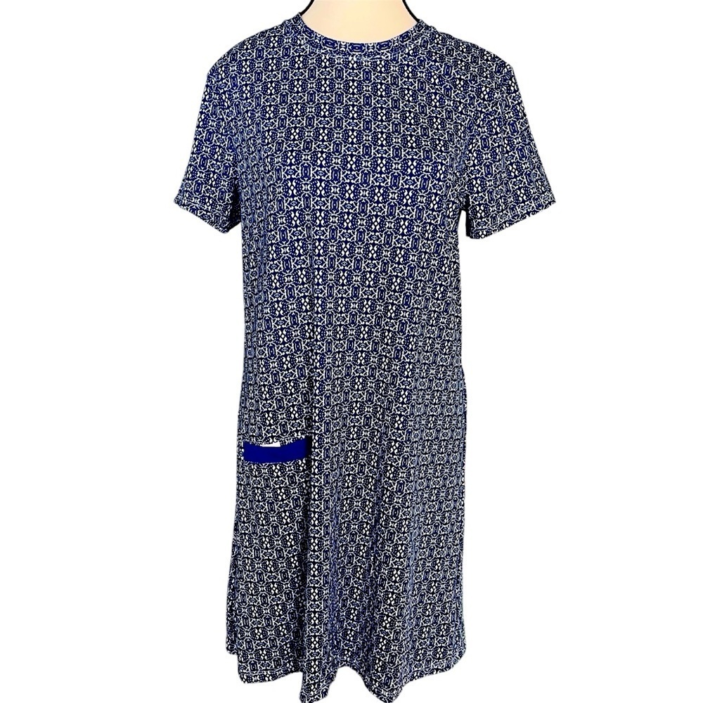 NWT Cabana Life Blue & White Short Sleeve Shift Dress UPF 50 Womans Size Small - Picture 1 of 6